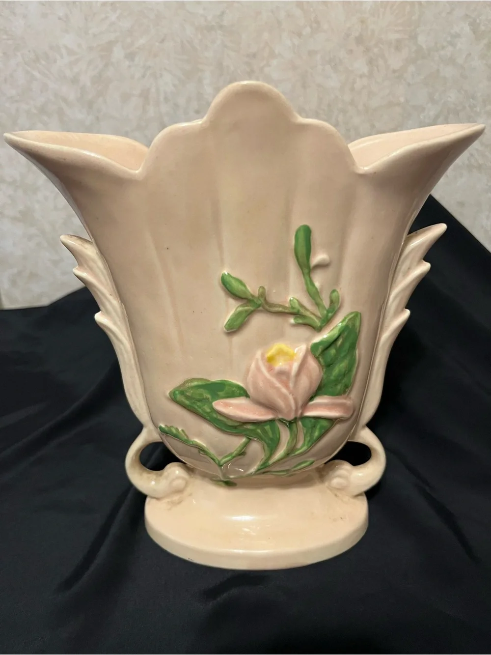 HULL POTTERY Floral Relief Ceramic Vase in Blush Pink